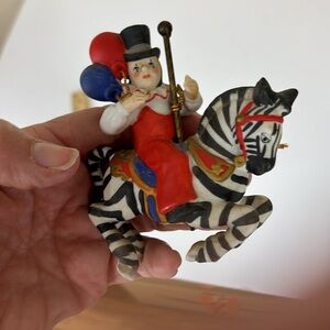 Vintage Schmid Gordon Frazier Gallery Clown on Zebra Carousel Ornament 1987